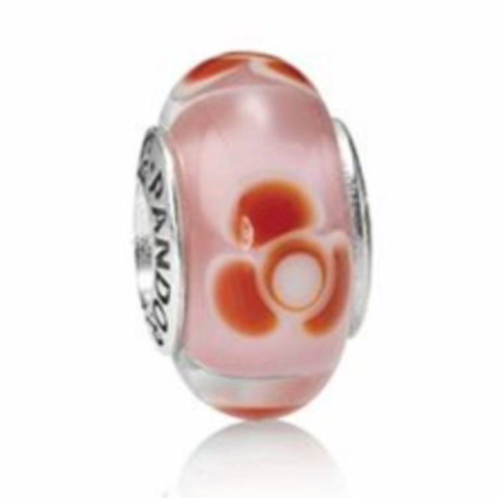 Pandora Charm - Pink with Red and White Flowers